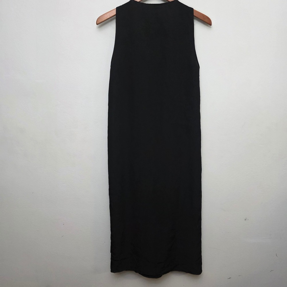 Topshop Black Midi Dress Sleeveless Button Front Collared Size 2 Casual - Picture 5 of 8